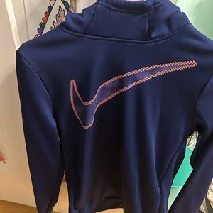 Navy blue nike hoodie with pink swoosh